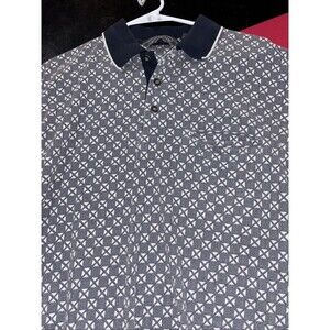 Vintage David Taylor Knit Polo Shirt Men's Large Blue Geometric Short Sleeve 90s